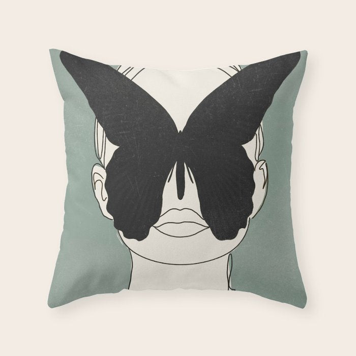 BLACK BUTTERFLY Line Drawing Throw Pillow Gallery Image 6