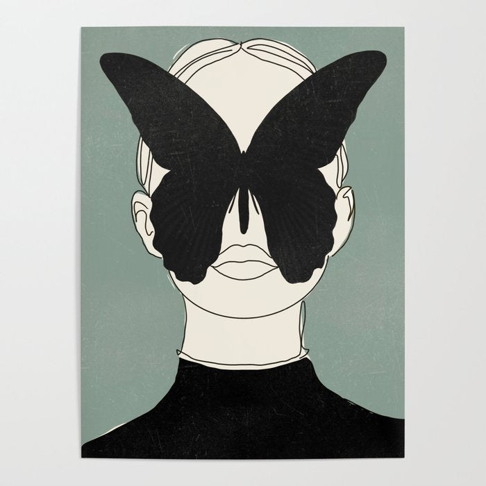 BLACK BUTTERFLY Line Drawing Poster Gallery Image 4
