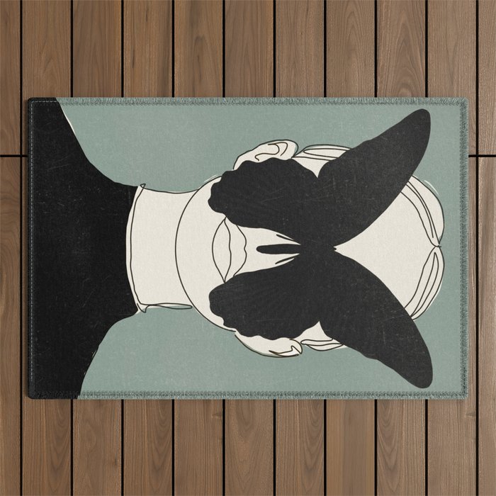 BLACK BUTTERFLY Line Drawing Outdoor Rug Gallery Image 1