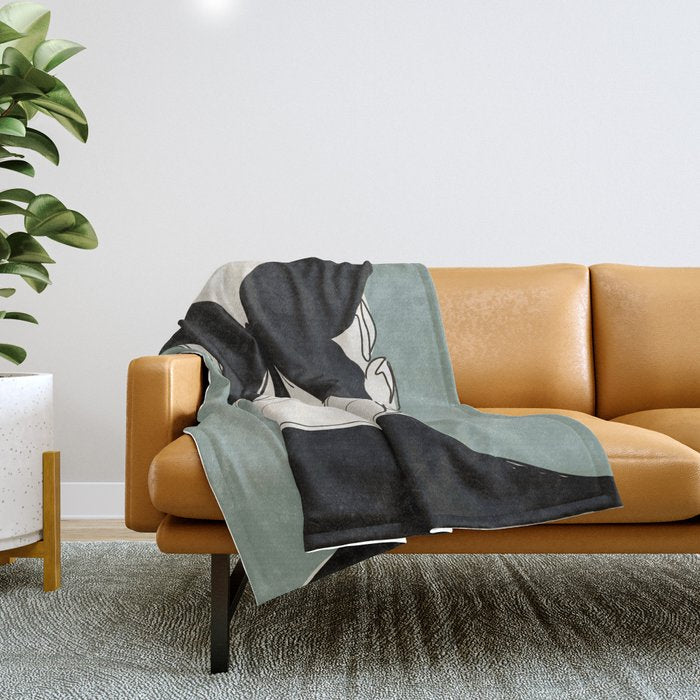 BLACK BUTTERFLY Line Drawing Throw Blanket Gallery Image 1