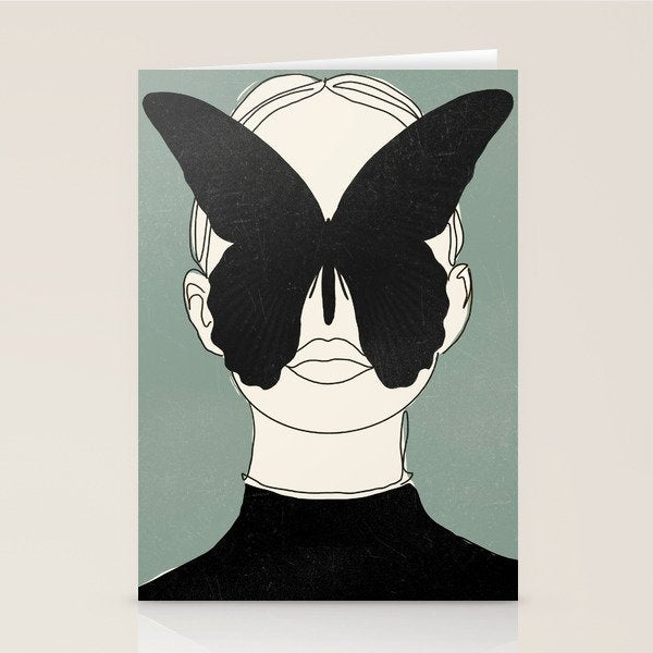 BLACK BUTTERFLY Line Drawing Stationery Card Gallery Image 1