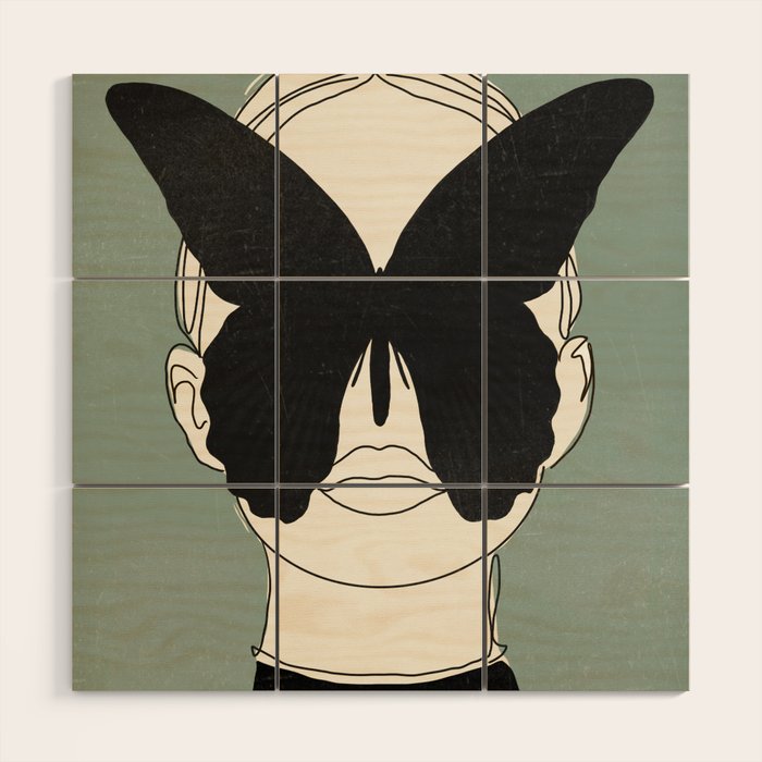 BLACK BUTTERFLY Line Drawing Wood Wall Art Gallery Image 1