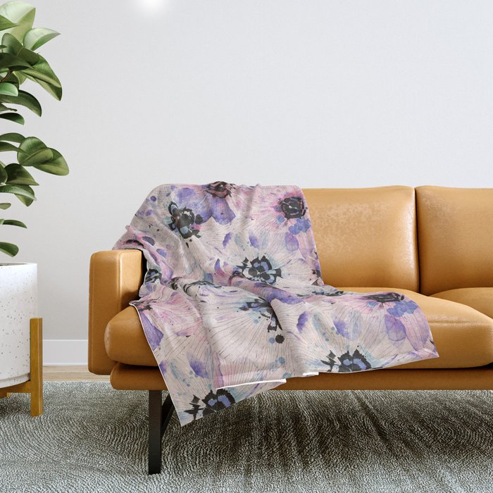Abstract flowered paint modern Throw Blanket Gallery Image 1