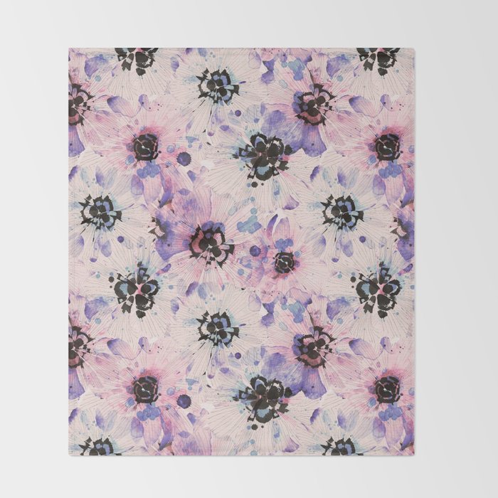 Abstract flowered paint modern Throw Blanket Gallery Image 2