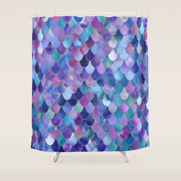 Mermaid Scales Art, Purple, Pink, Teal, Blue, Green Shower Curtain Gallery Image 1
