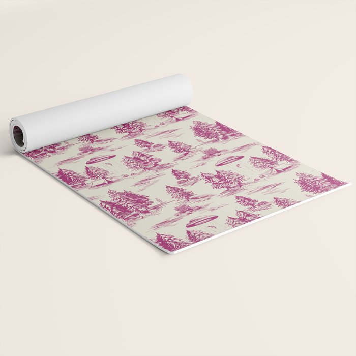 Magenta Alien Abduction Toile De Jouy Pattern Yoga Mat Gallery Image 2