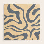 Modern Retro Liquid Swirl Abstract Pattern in Stone Blue and Cream Wood Wall Art Gallery Image 1