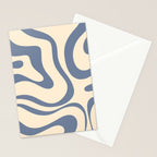 Modern Retro Liquid Swirl Abstract Pattern in Stone Blue and Cream Stationery Card Gallery Image 2