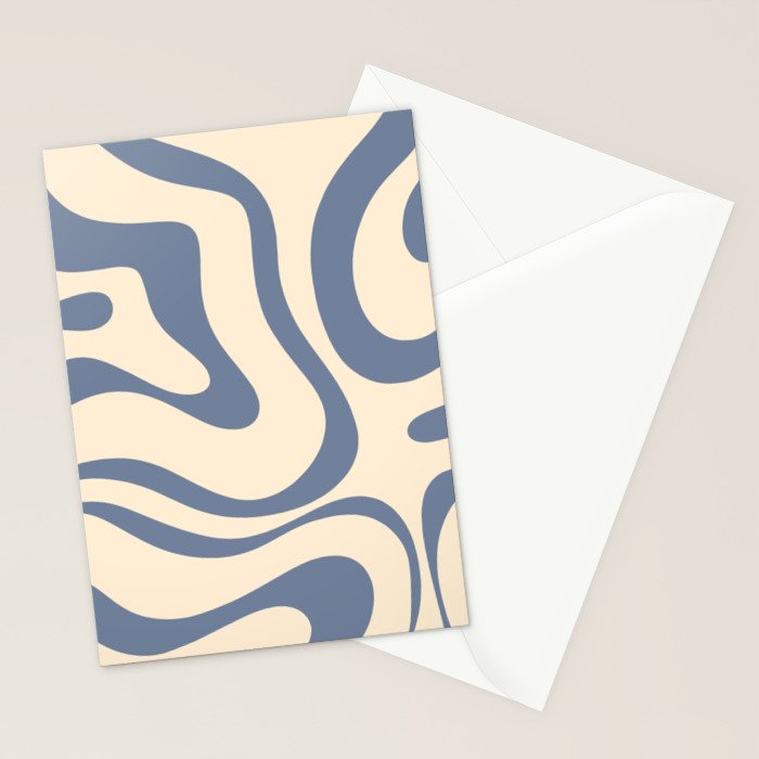 Modern Retro Liquid Swirl Abstract Pattern in Stone Blue and Cream Stationery Card Gallery Image 2