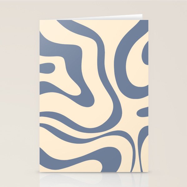Modern Retro Liquid Swirl Abstract Pattern in Stone Blue and Cream Stationery Card Gallery Image 1