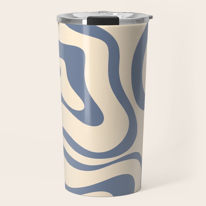 Modern Retro Liquid Swirl Abstract Pattern in Stone Blue and Cream Travel Mug Gallery Image 1
