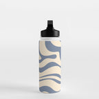Modern Retro Liquid Swirl Abstract Pattern in Stone Blue and Cream Water Bottle Gallery Image 3