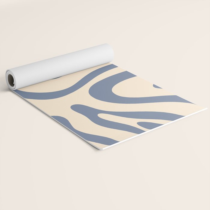 Modern Retro Liquid Swirl Abstract Pattern in Stone Blue and Cream Yoga Mat Gallery Image 2