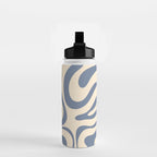 Modern Retro Liquid Swirl Abstract Pattern in Stone Blue and Cream Water Bottle Gallery Image 2
