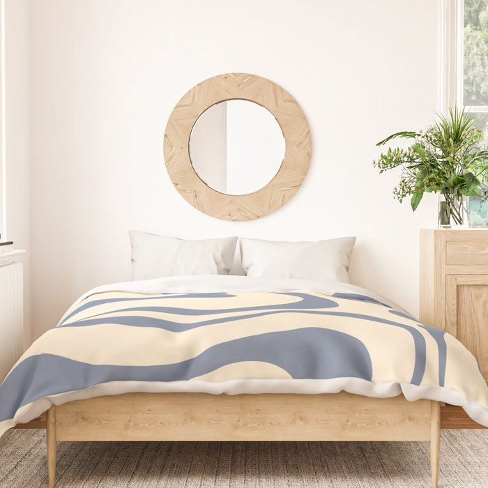 Modern Retro Liquid Swirl Abstract Pattern in Stone Blue and Cream Duvet Cover Gallery Image 3