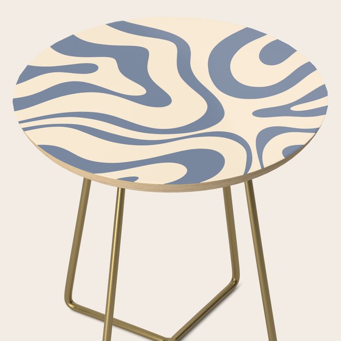 Modern Retro Liquid Swirl Abstract Pattern in Stone Blue and Cream Side Table Gallery Image 2