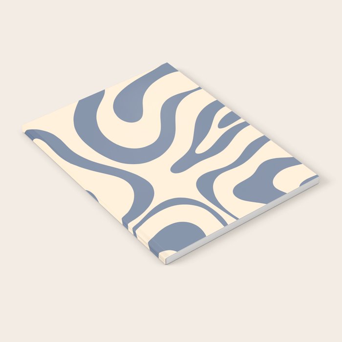 Modern Retro Liquid Swirl Abstract Pattern in Stone Blue and Cream Notebook Gallery Image 1