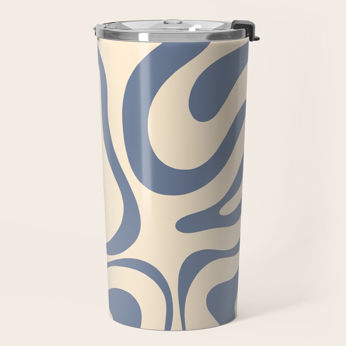 Modern Retro Liquid Swirl Abstract Pattern in Stone Blue and Cream Travel Mug Gallery Image 2