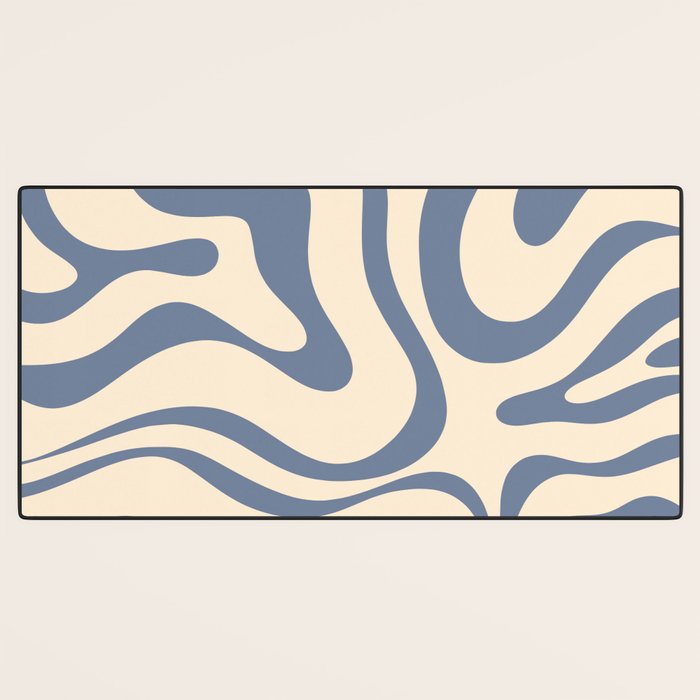Modern Retro Liquid Swirl Abstract Pattern in Stone Blue and Cream Desk Mat Gallery Image 3