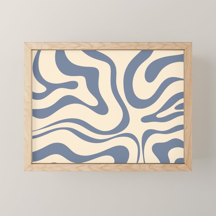 Modern Retro Liquid Swirl Abstract Pattern in Stone Blue and Cream Mini Art Print Gallery Image 1