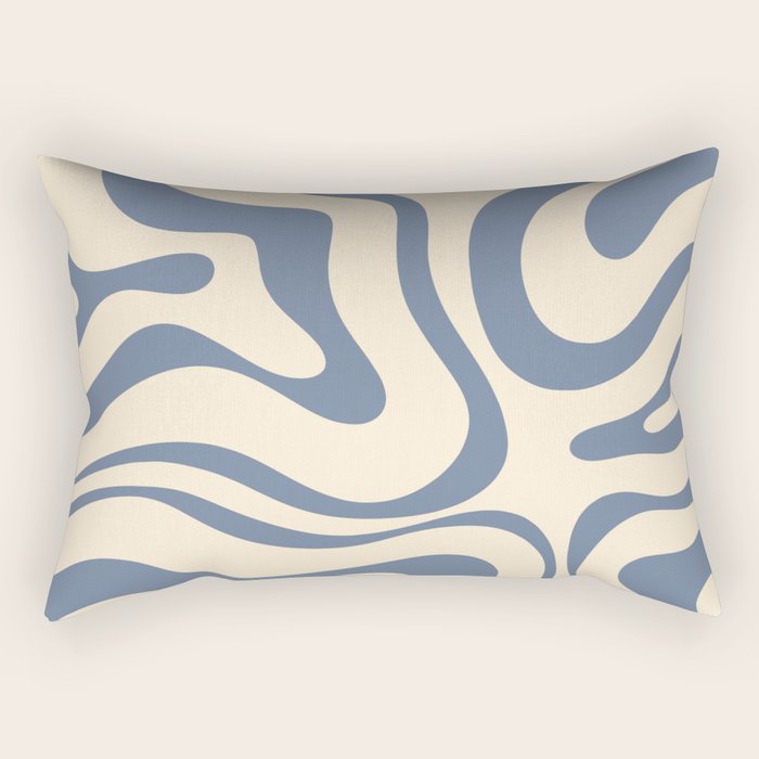 Modern Retro Liquid Swirl Abstract Pattern in Stone Blue and Cream Rectangular Pillow Gallery Image 2