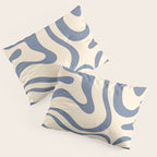 Modern Retro Liquid Swirl Abstract Pattern in Stone Blue and Cream Pillow Sham Gallery Image 3