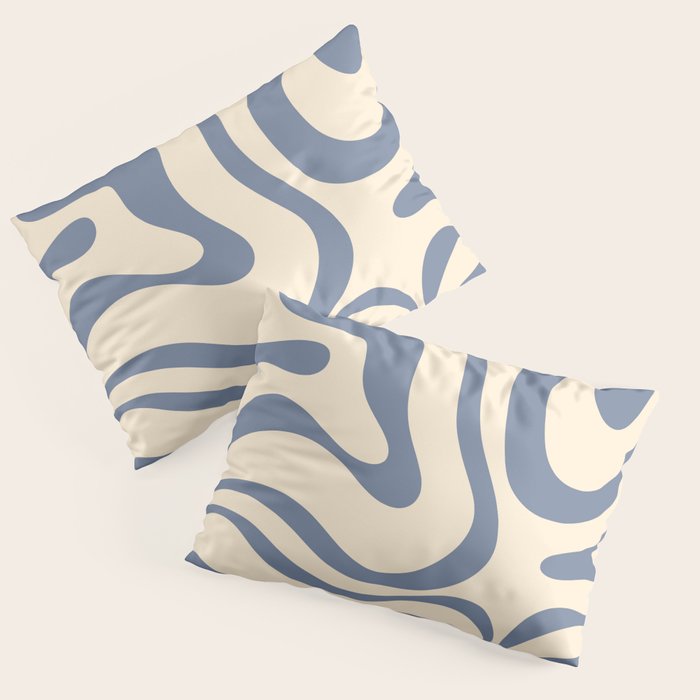 Modern Retro Liquid Swirl Abstract Pattern in Stone Blue and Cream Pillow Sham Gallery Image 3
