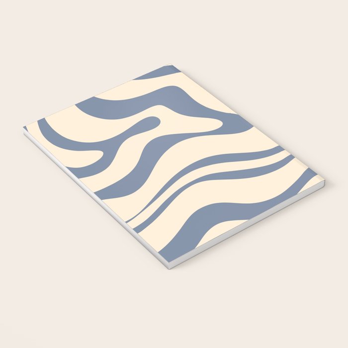 Modern Retro Liquid Swirl Abstract Pattern in Stone Blue and Cream Notebook Gallery Image 3