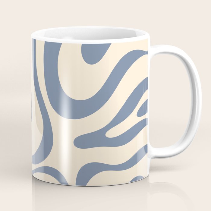 Modern Retro Liquid Swirl Abstract Pattern in Stone Blue and Cream Coffee Mug Gallery Image 1