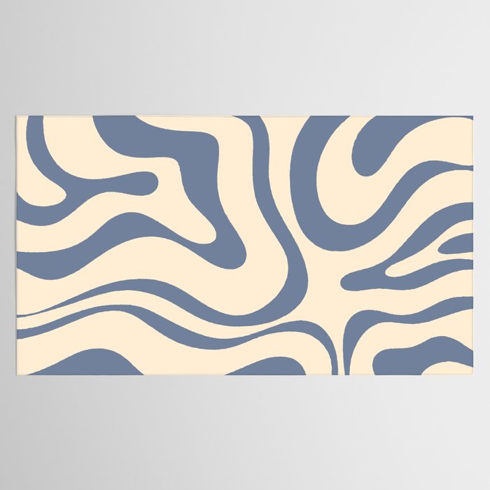 Modern Retro Liquid Swirl Abstract Pattern in Stone Blue and Cream Tablecloth Gallery Image 2