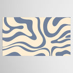 Modern Retro Liquid Swirl Abstract Pattern in Stone Blue and Cream Tablecloth Gallery Image 2