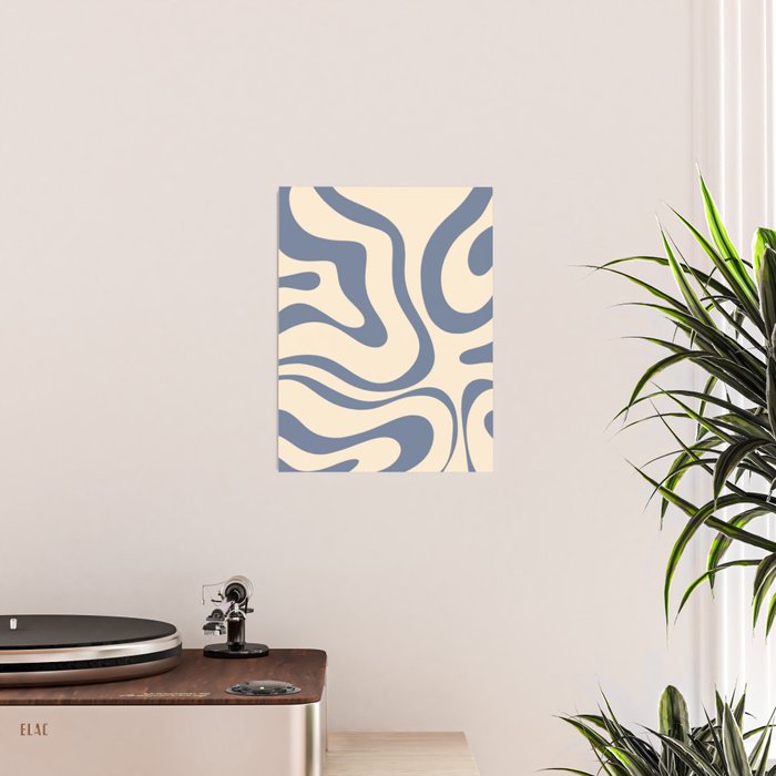 Modern Retro Liquid Swirl Abstract Pattern in Stone Blue and Cream Poster Gallery Image 2