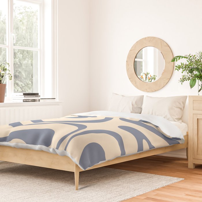 Modern Retro Liquid Swirl Abstract Pattern in Stone Blue and Cream Duvet Cover Gallery Image 2