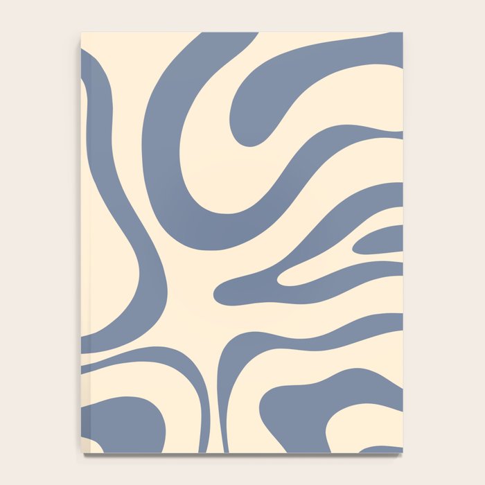 Modern Retro Liquid Swirl Abstract Pattern in Stone Blue and Cream Notebook Gallery Image 4
