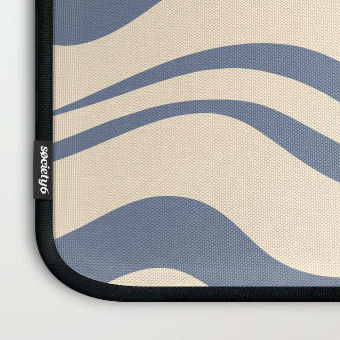 Modern Retro Liquid Swirl Abstract Pattern in Stone Blue and Cream Laptop Sleeve Gallery Image 3