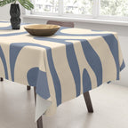 Modern Retro Liquid Swirl Abstract Pattern in Stone Blue and Cream Tablecloth Gallery Image 3