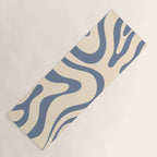 Modern Retro Liquid Swirl Abstract Pattern in Stone Blue and Cream Yoga Mat Gallery Image 1