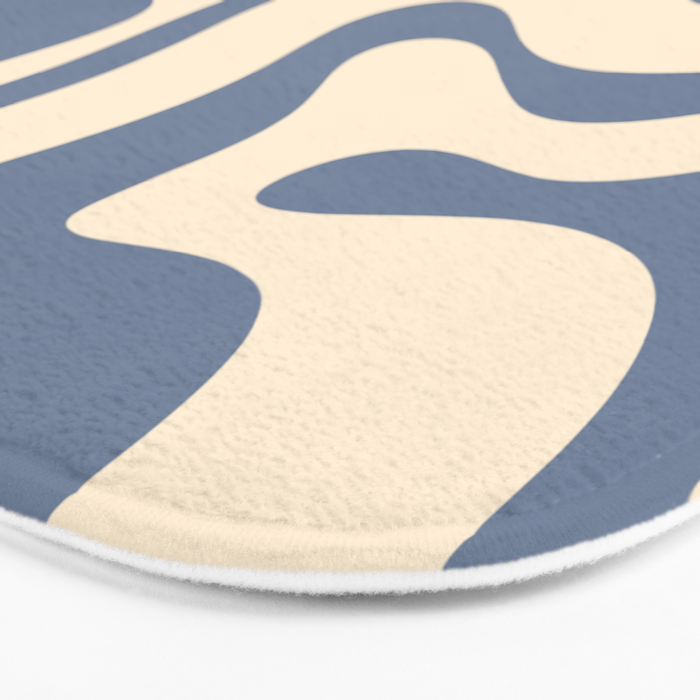 Modern Retro Liquid Swirl Abstract Pattern in Stone Blue and Cream Bath Mat Gallery Image 3