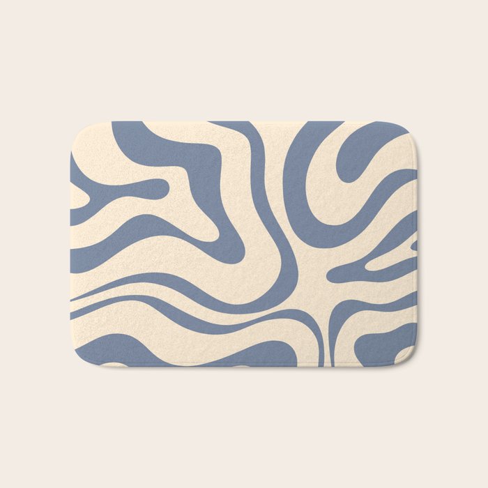 Modern Retro Liquid Swirl Abstract Pattern in Stone Blue and Cream Bath Mat Gallery Image 1