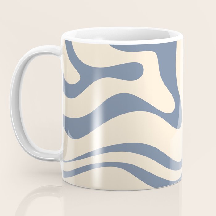 Modern Retro Liquid Swirl Abstract Pattern in Stone Blue and Cream Coffee Mug Gallery Image 3