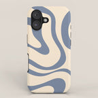 Modern Retro Liquid Swirl Abstract Pattern in Stone Blue and Cream iPhone Case Gallery Image 1