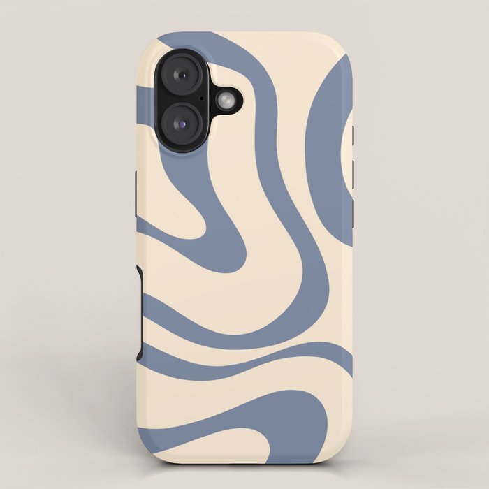 Modern Retro Liquid Swirl Abstract Pattern in Stone Blue and Cream iPhone Case Gallery Image 1