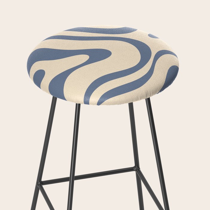 Modern Retro Liquid Swirl Abstract Pattern in Stone Blue and Cream Stool Gallery Image 2
