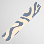 Modern Retro Liquid Swirl Abstract Pattern in Stone Blue and Cream Table Runner Gallery Image 3