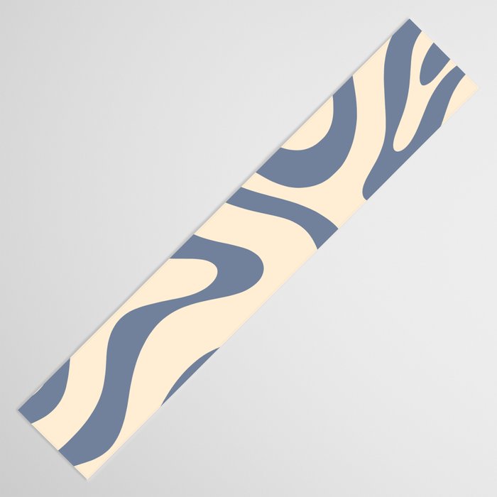 Modern Retro Liquid Swirl Abstract Pattern in Stone Blue and Cream Table Runner Gallery Image 3