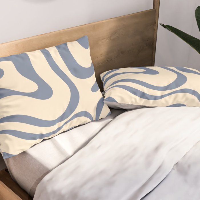 Modern Retro Liquid Swirl Abstract Pattern in Stone Blue and Cream Pillow Sham Gallery Image 2