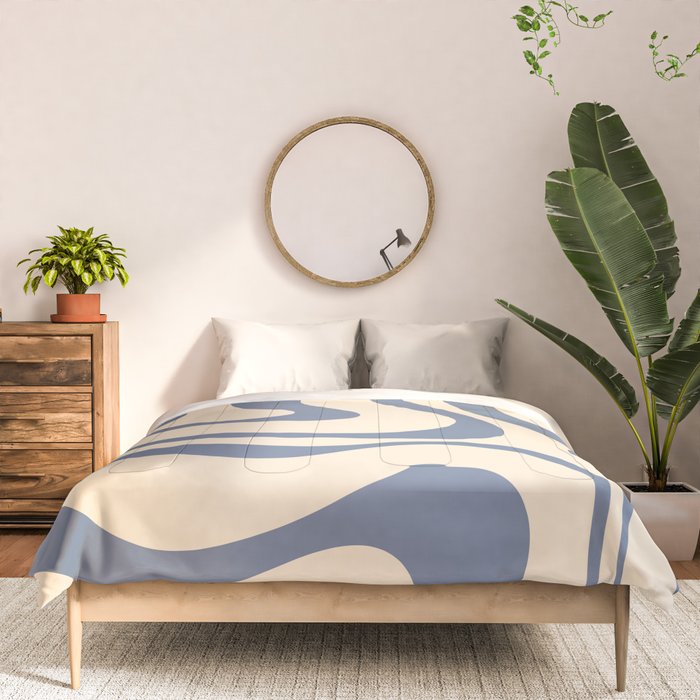 Modern Retro Liquid Swirl Abstract Pattern in Stone Blue and Cream Comforter Gallery Image 3