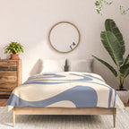 Modern Retro Liquid Swirl Abstract Pattern in Stone Blue and Cream Comforter Gallery Image 3