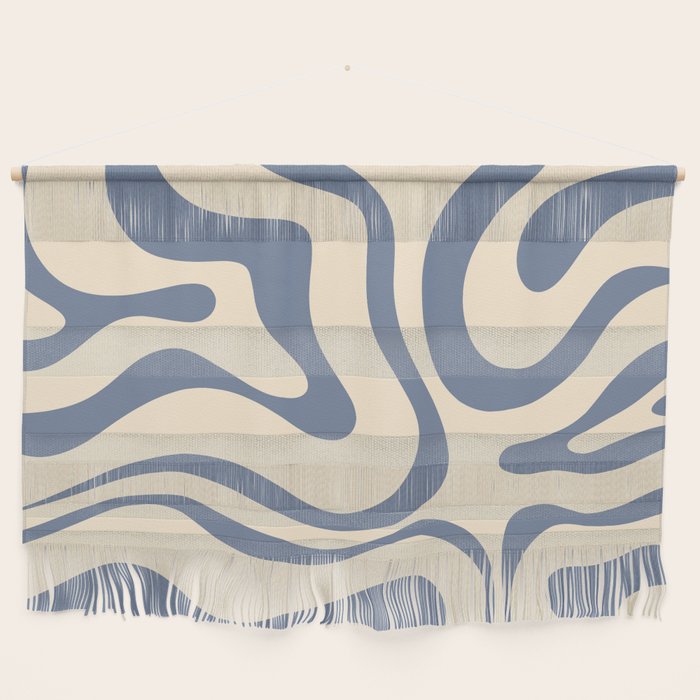 Modern Retro Liquid Swirl Abstract Pattern in Stone Blue and Cream Wall Hanging Gallery Image 1