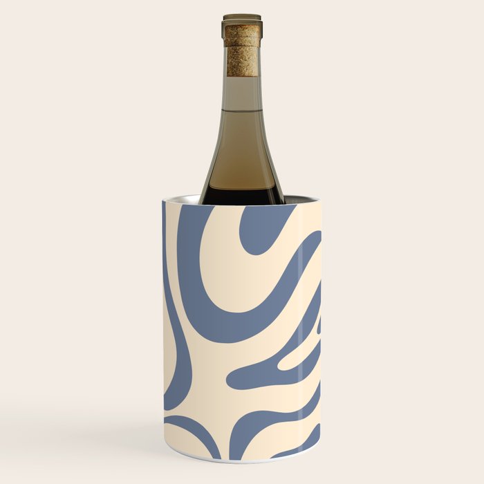 Modern Retro Liquid Swirl Abstract Pattern in Stone Blue and Cream Wine Chiller Gallery Image 3